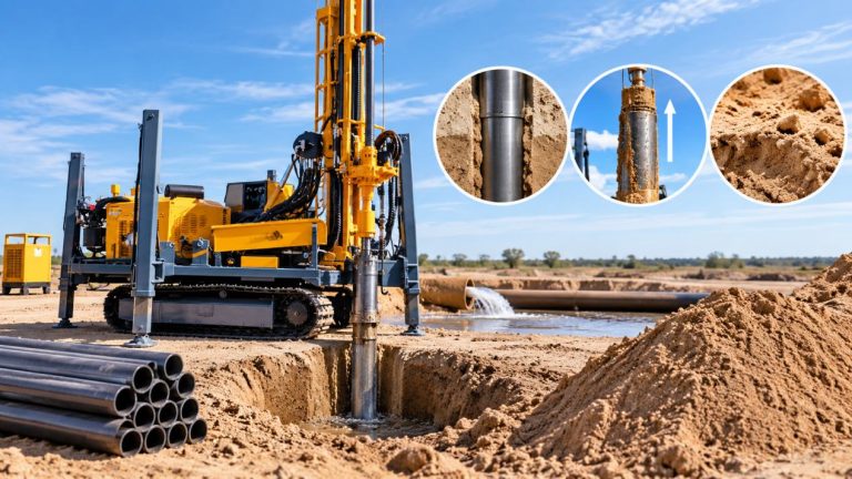 Water Well Drilling Rig for Collapsible Sandy Soil Casing, Pullback and Rig Capacity